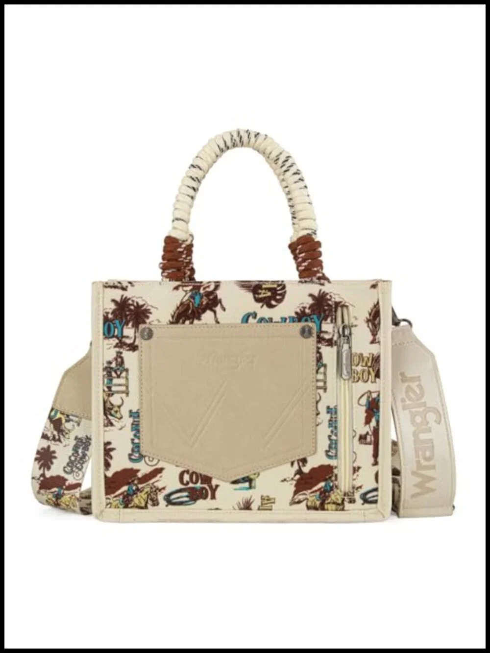 Canvas Tote Bag with Zipper Western Crossbody Adjustable Strap